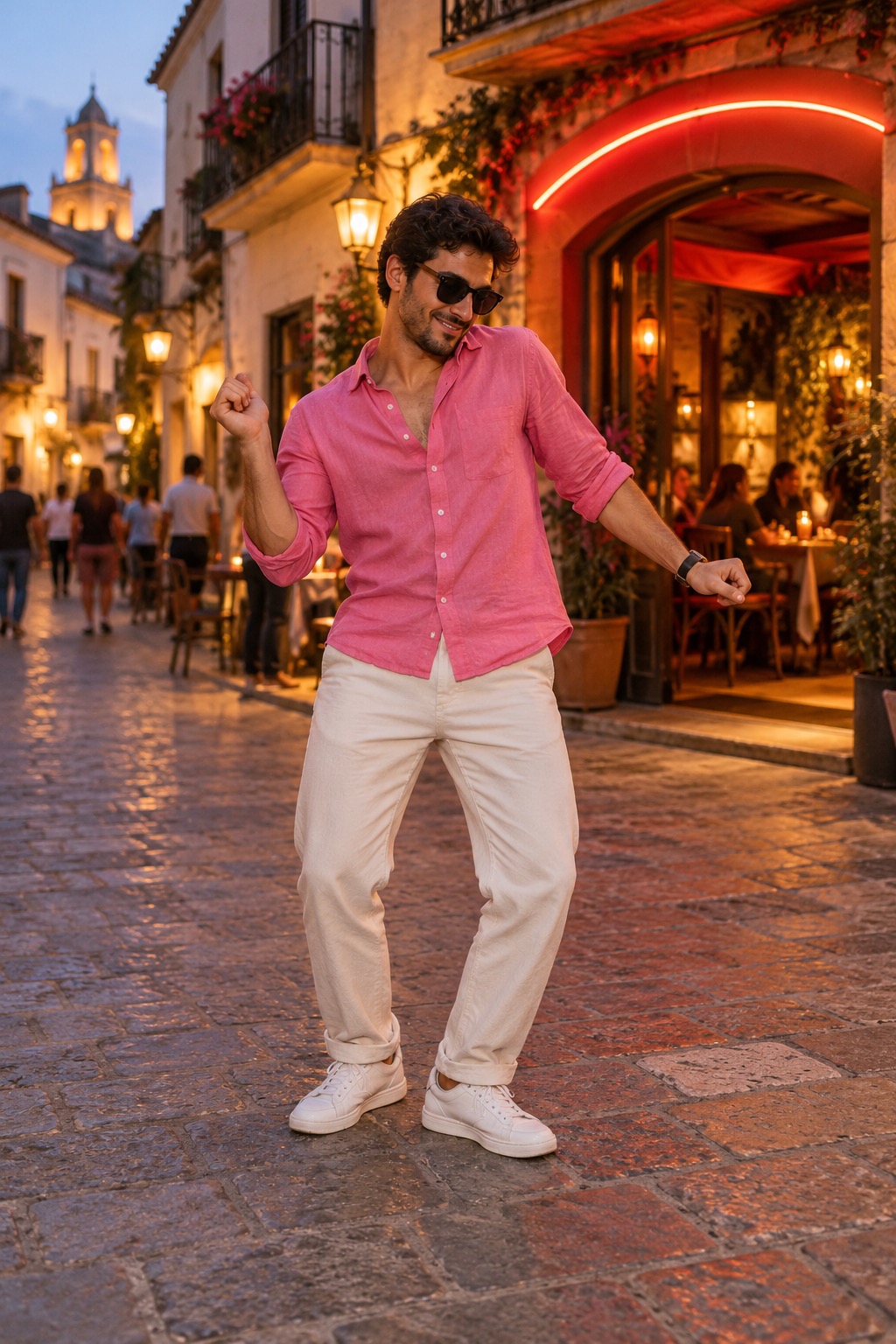 Concept example of one person recreating a playful street performance